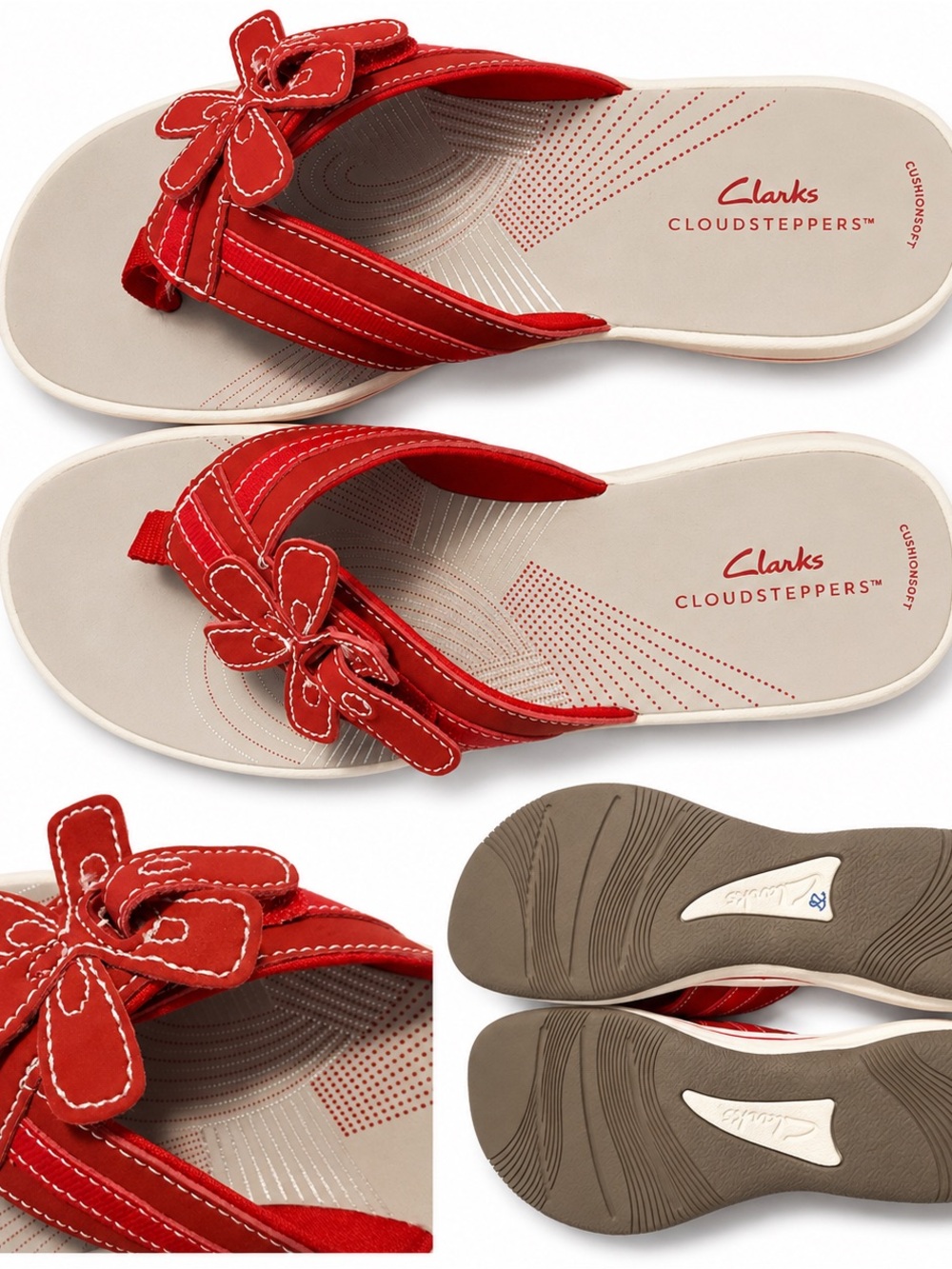 Clarks Cloudsteppers red floral comfort sandals, size 8.